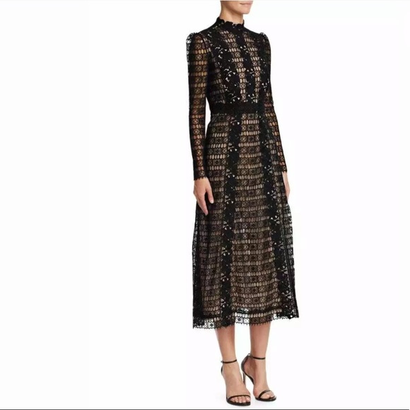 GIAMBATTISTA VALLI Black Floral Lace Midi Dress 10 - Picture 5 of 8